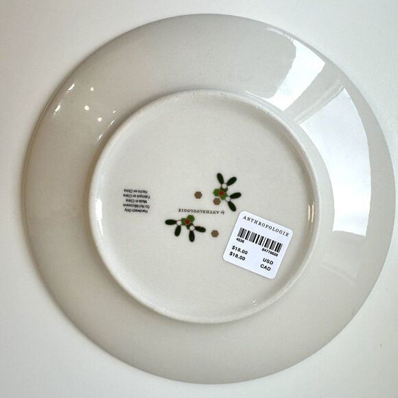 Anthropologie Festive Bistro Tile Dessert Plate Green Wreath Stoneware NEW - Picture 6 of 7